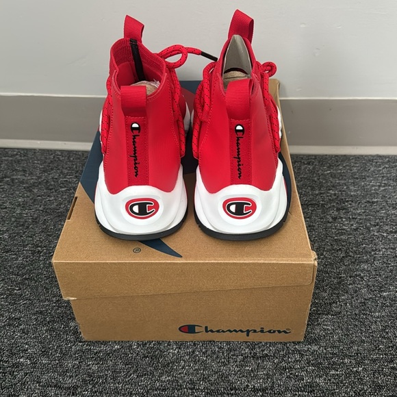 New Mens Champion Rally Hype Mid High Top Shoes Size 10.5 Scarlet Red & White - Picture 3 of 6